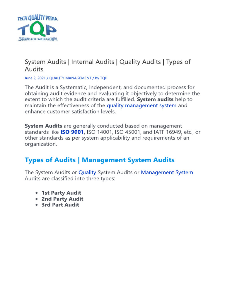 Types of Audits | PDF