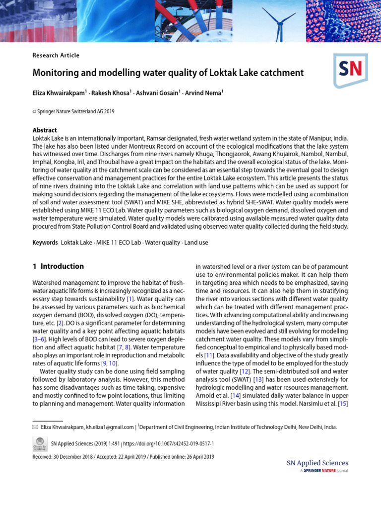 Loktak Lake Water Quality Monitoring | PDF | Water Quality | Water