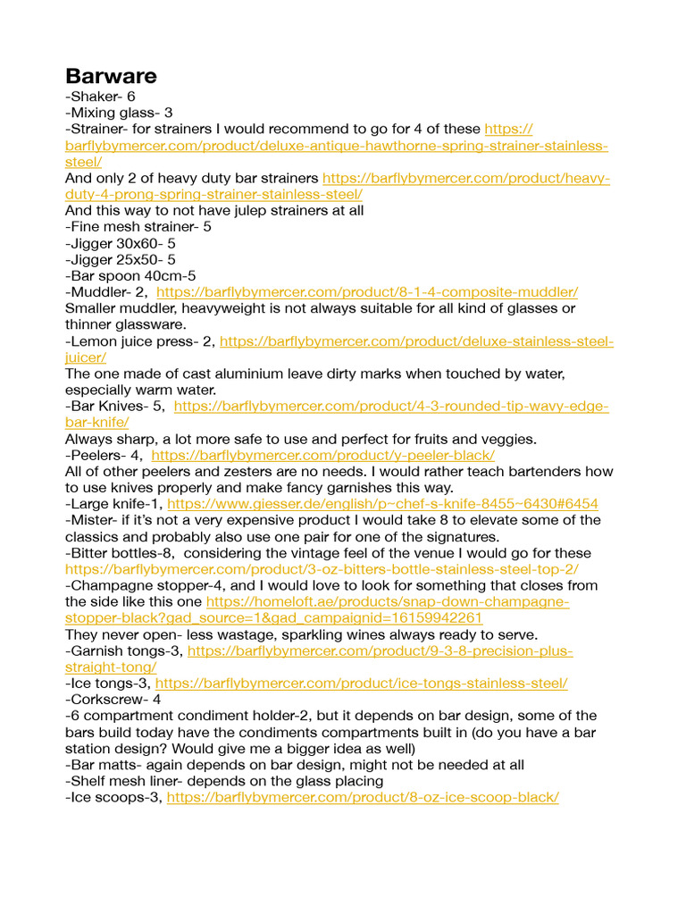 Essential Barware Equipment List | PDF