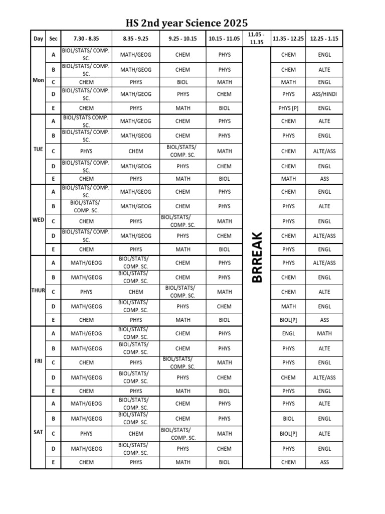 HS 2nd Year Science Schedule 2025 | PDF