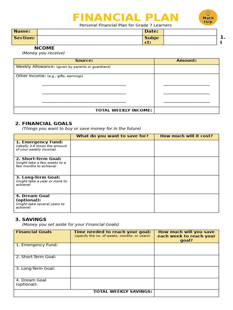 Financial Plan(1) | PDF | Pie Chart