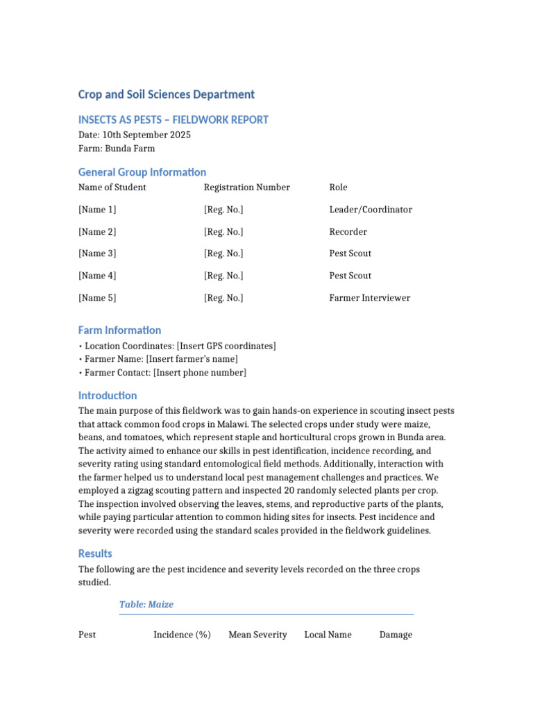 Insect Pest Scouting Report at Bunda Farm | PDF | Pest (Organism ...