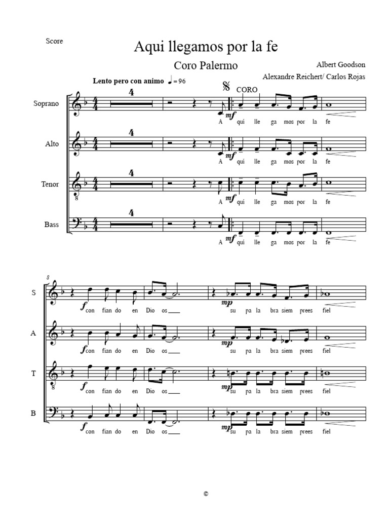 Aquí Llegamos Por La Fe Coro Iglesia Palermo Score Pdf