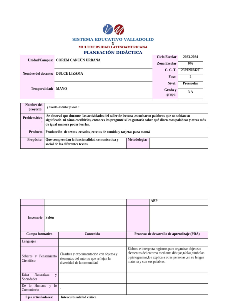 Plan Sapc 3ak Mayo .Cancún Urbana ? | PDF | Educación de la primera ...