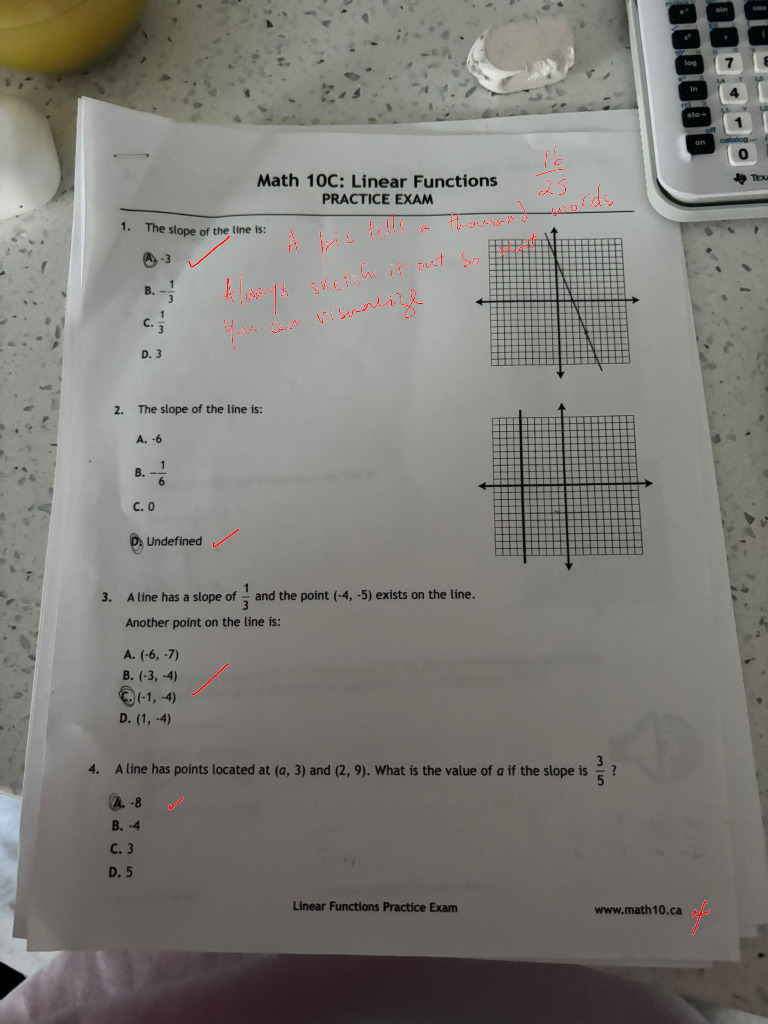 Math10c Practiceexam Linearfunctions Marked | PDF
