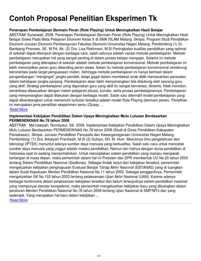Contoh Proposal Penelitian Eksperimen Tk