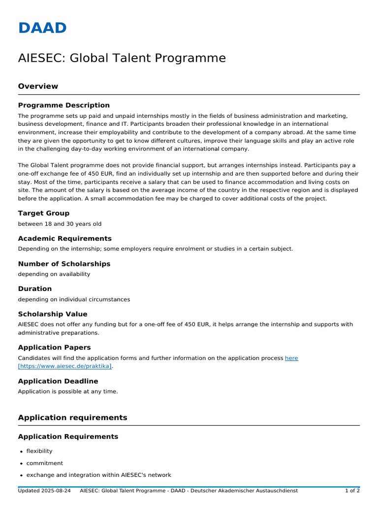 AIESEC Global Talent Internship Program | PDF