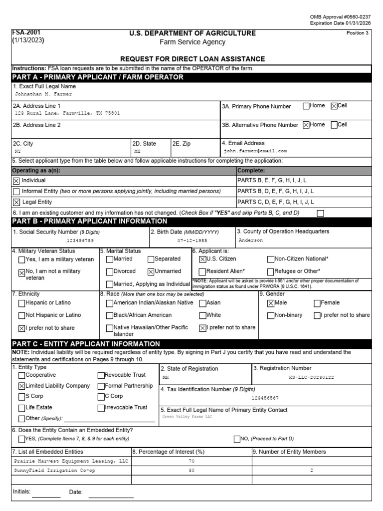 USDA Direct Loan Assistance Request Form | PDF | Race And Ethnicity In ...