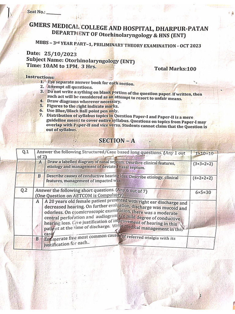 Gmers Patan Prelims Paper Ty Mbbs Part 1 | PDF