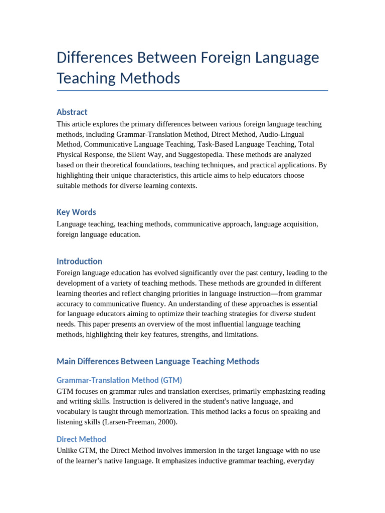 Differences Between Language Teaching Methods | PDF | Language ...