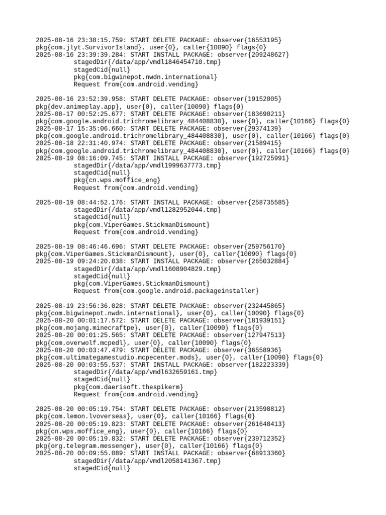 Android Package Install/Delete Logs | PDF