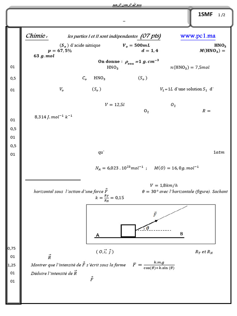 Chimie et Physique : Devoir Surveillé 1 | PDF | Acide nitrique | Masse