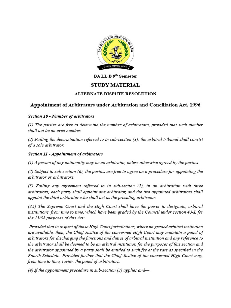 Appointment of Arbitrators in ADR | PDF | Arbitral Tribunal | Arbitration