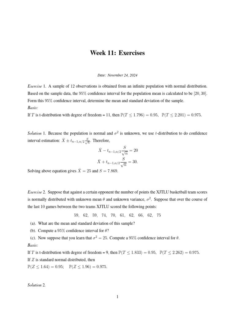 Week11 Exercise Solution | PDF | Normal Distribution | Mathematical ...