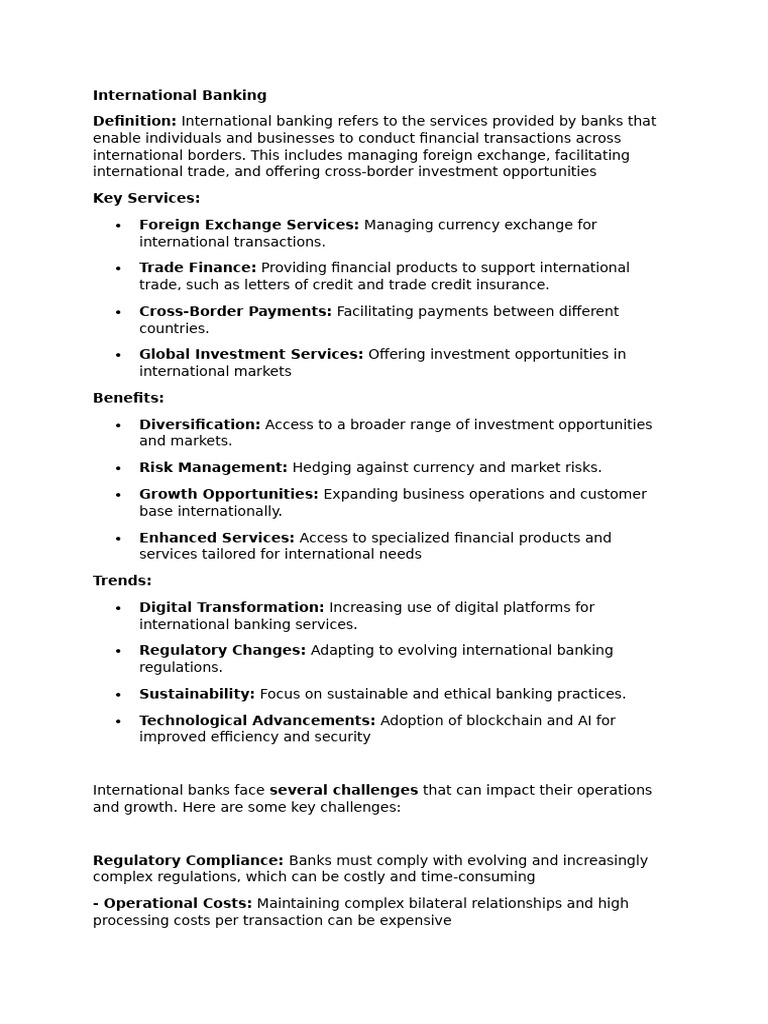 Understanding International Banking Services | PDF | Banks | Climate ...