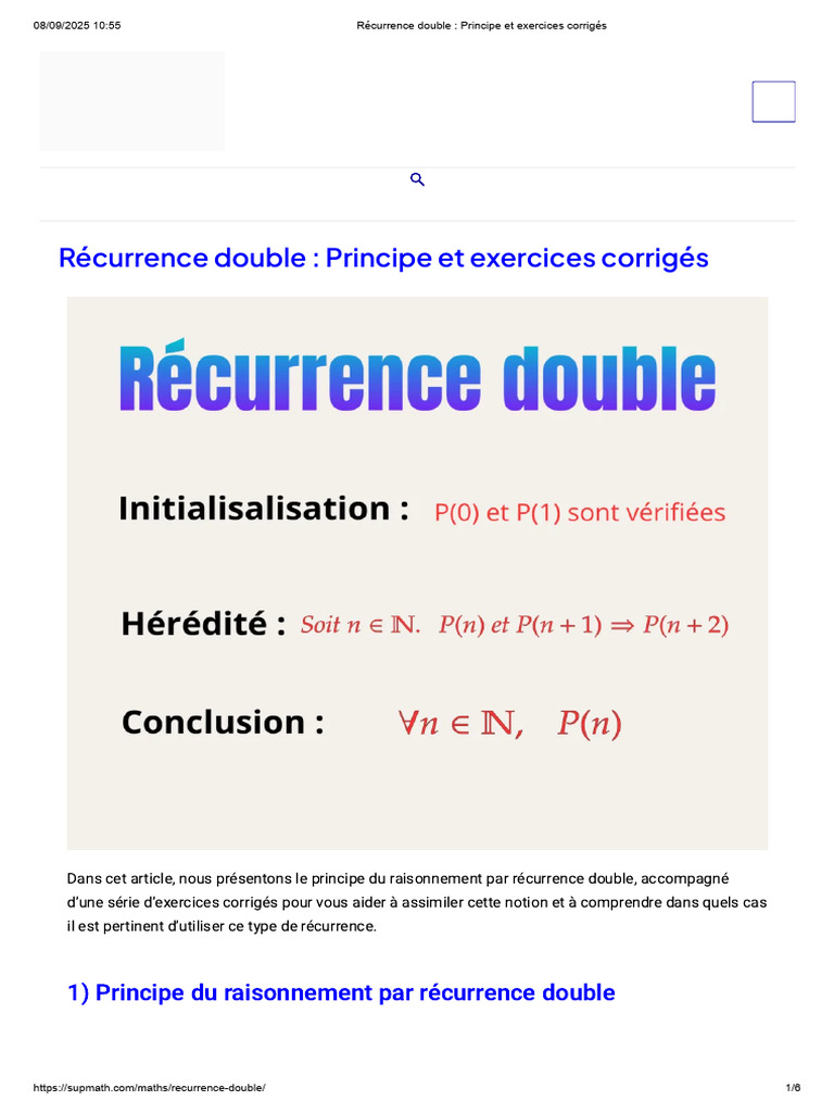 Récurrence double : Principe et exercices | PDF | Méthodologie ...