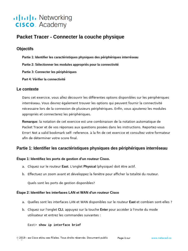 Connecter la couche physique avec Packet Tracer | PDF | Routeur ...