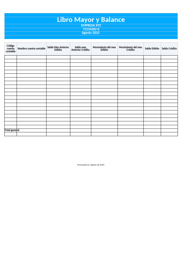 Libro Mayor y Balance Empresa XYZ | PDF