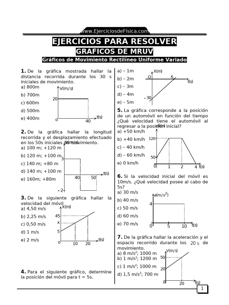 Graficos de MRUV Ejercicios | PDF | Velocidad | Mecánica