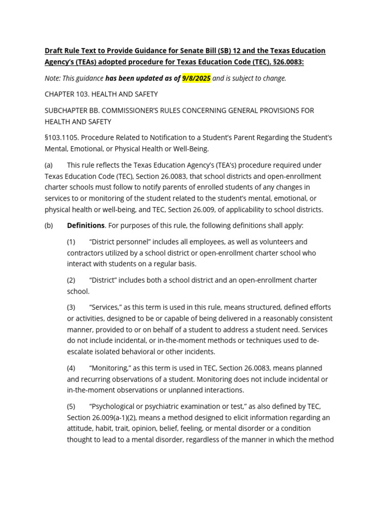 Guidance on Texas SB 12 and TEC 26.0083 | PDF | Child Neglect | Psychology