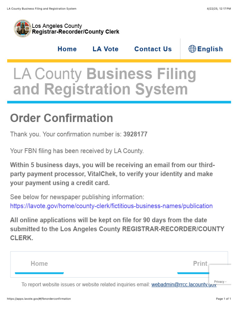 LA County FBN Filing Confirmation | PDF
