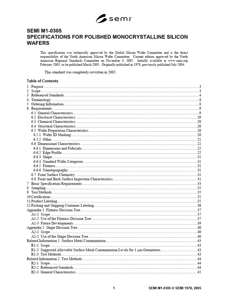 SEMI M1 Standard for Silicon Wafers | PDF | Wafer (Electronics) | Silicon