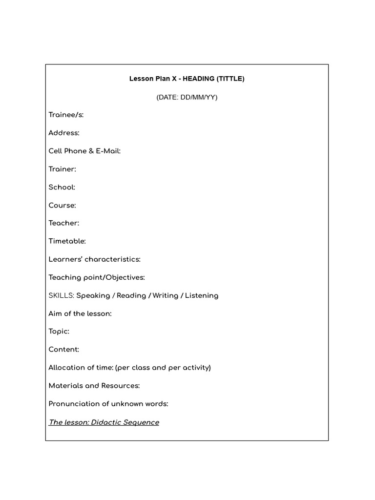Blank Lesson Plan Template | PDF