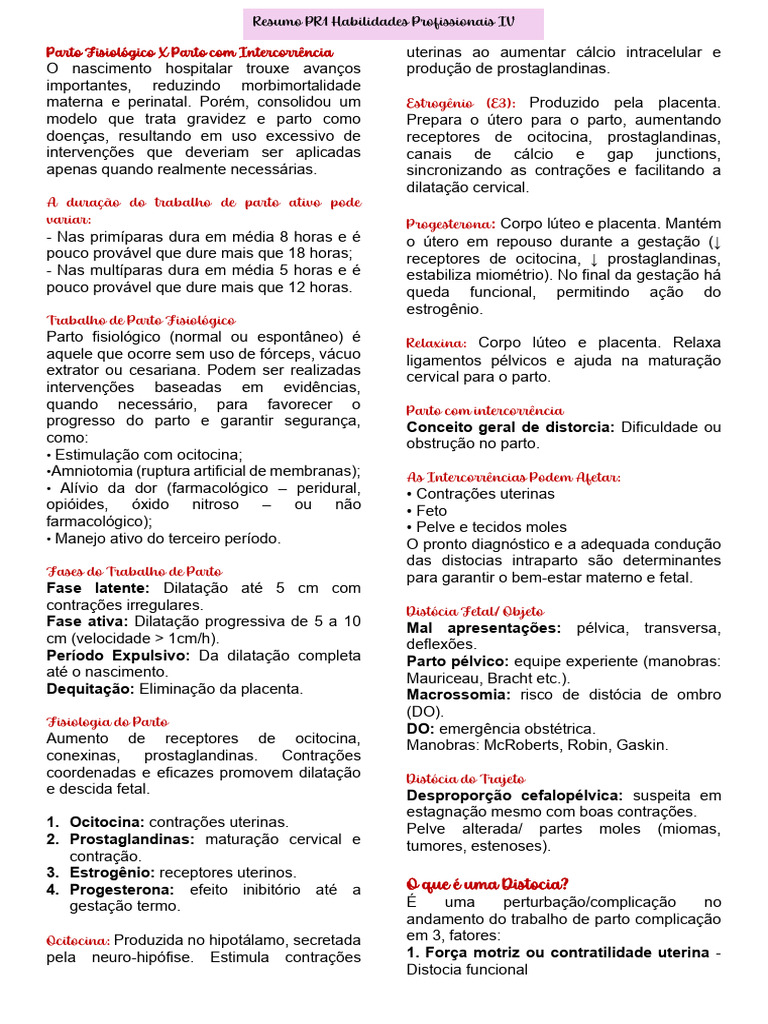 Parto Fisiológico e Intercorrências | PDF | Parto | Gravidez