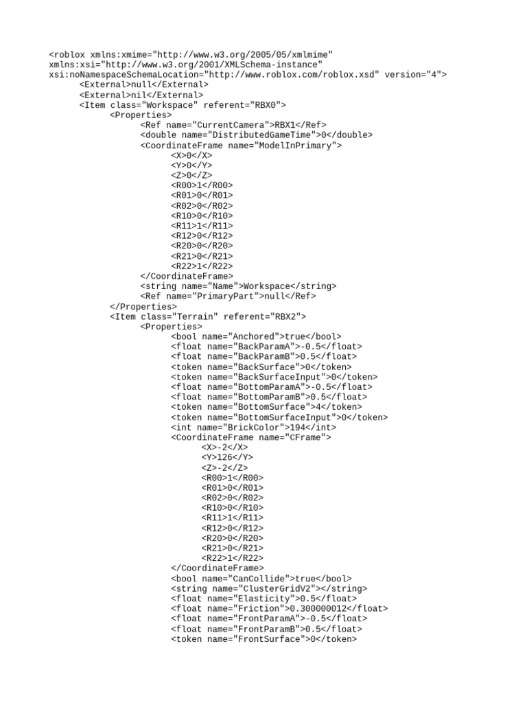 Roblox Workspace and Terrain XML Data | PDF