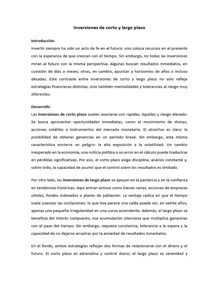 Inversiones de Corto y Largo Plazo | PDF | Inversiones | Compartir ...