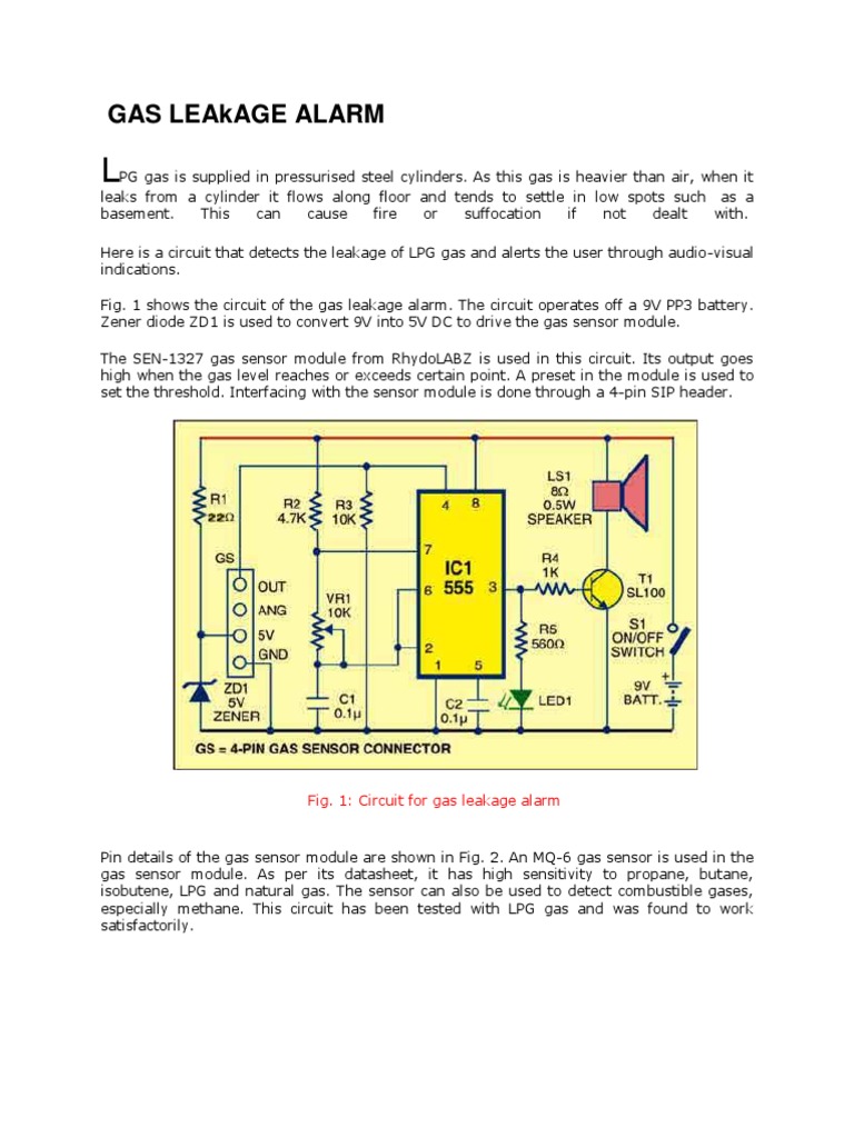 Gas Leakage Alarm | PDF | Liquefied Petroleum Gas | Electronic Circuits