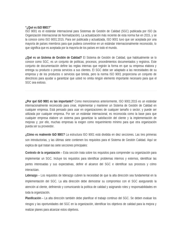 Guía sobre ISO 9001:2015 y su Certificación | PDF | Sistema de manejo ...
