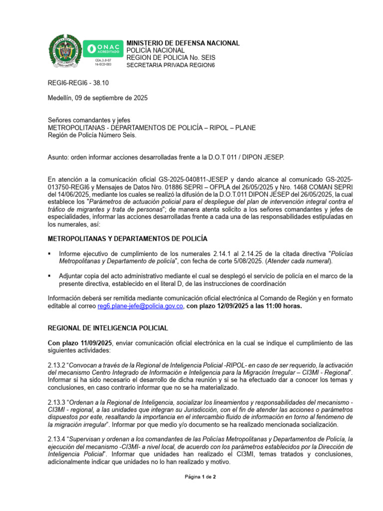 Informe sobre acciones de la Policía Nacional | PDF