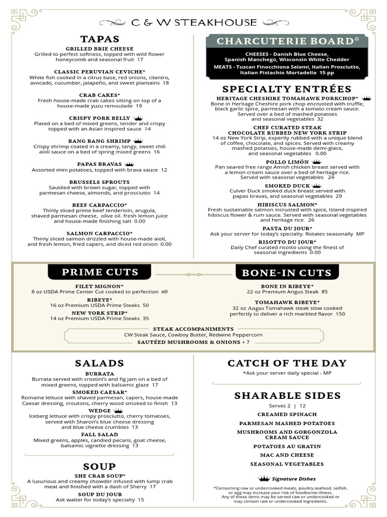 Gourmet Tapas and Specialty Dishes Menu | PDF | Salad | Steak