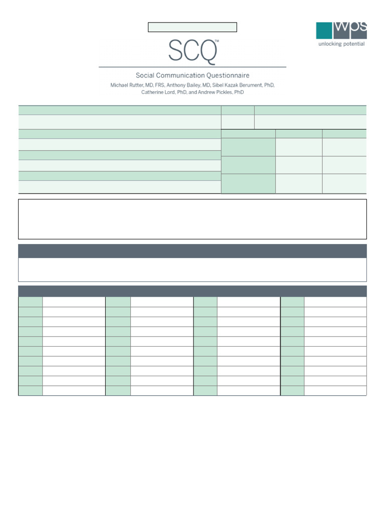SCQ Lifetime Score Interpretation Report | PDF | Medical Diagnosis ...