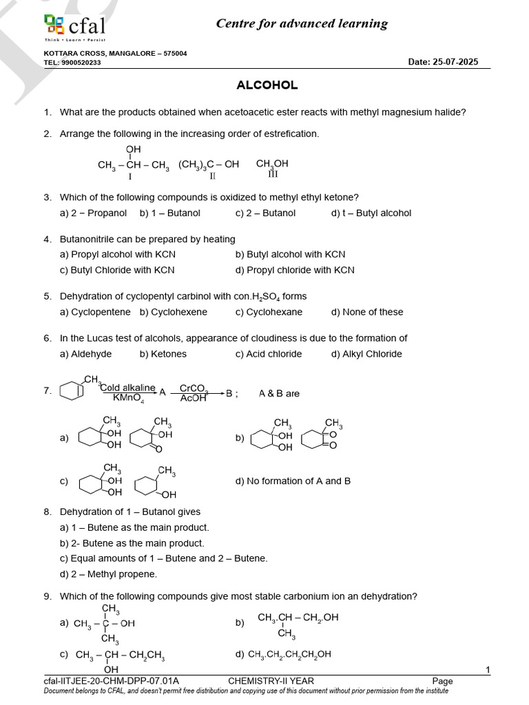 DPP 07 01a Alcohol | PDF | Methyl Group | Ester