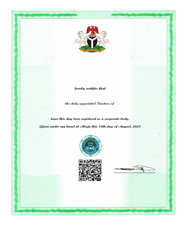 Certificate of Incorporation for OCAF | PDF