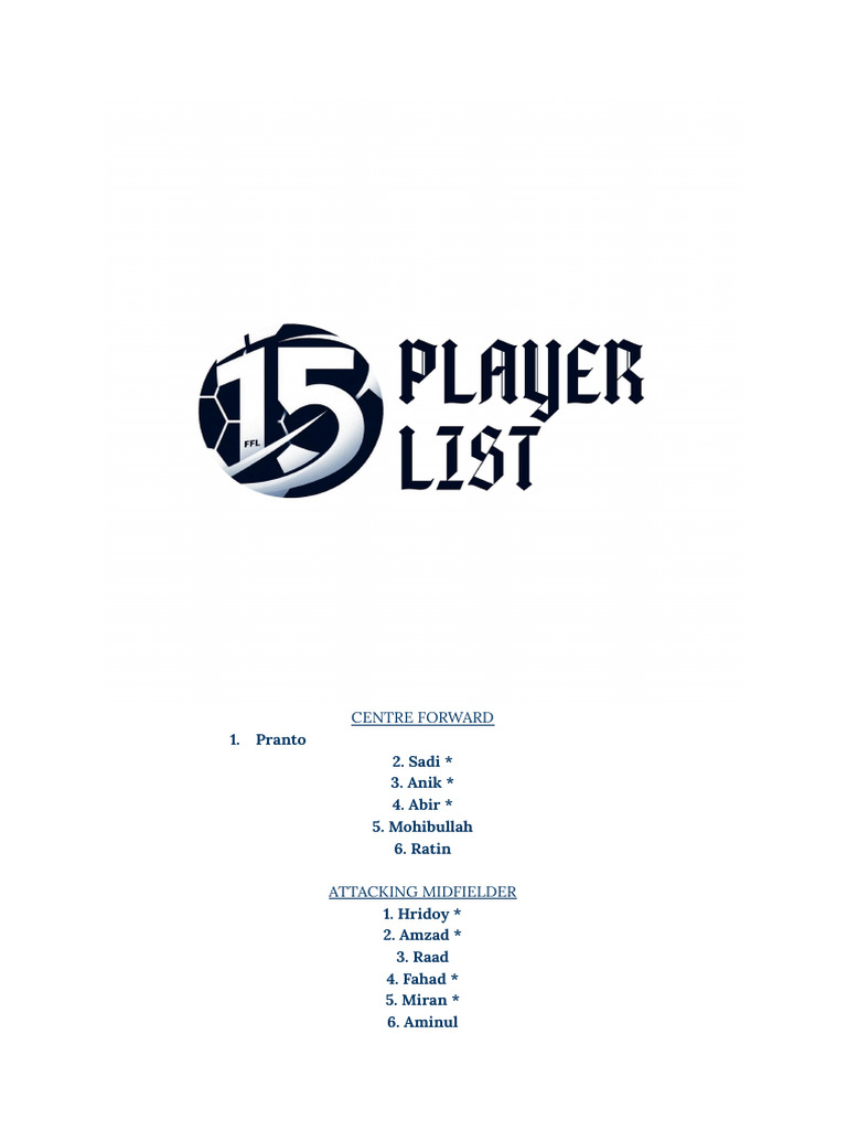 FFL Season 15 Player List 2 | PDF