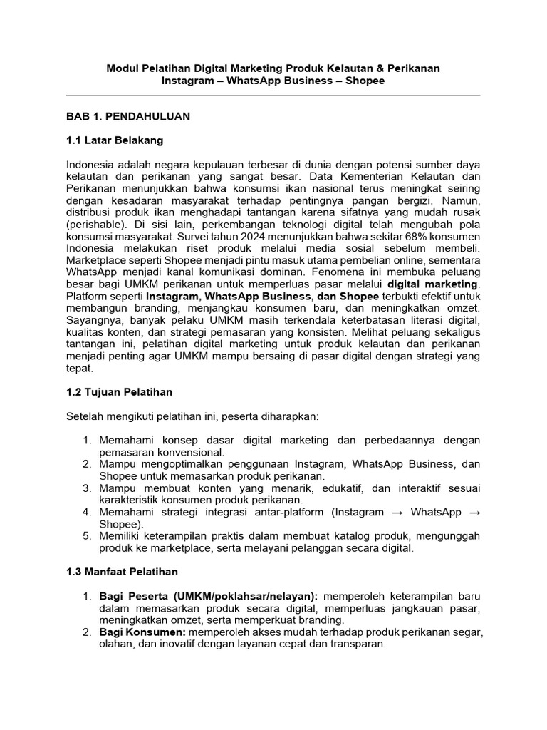 Modul Lat Digital Marketing Produk Kelautan BPPP Banyuwangi | PDF