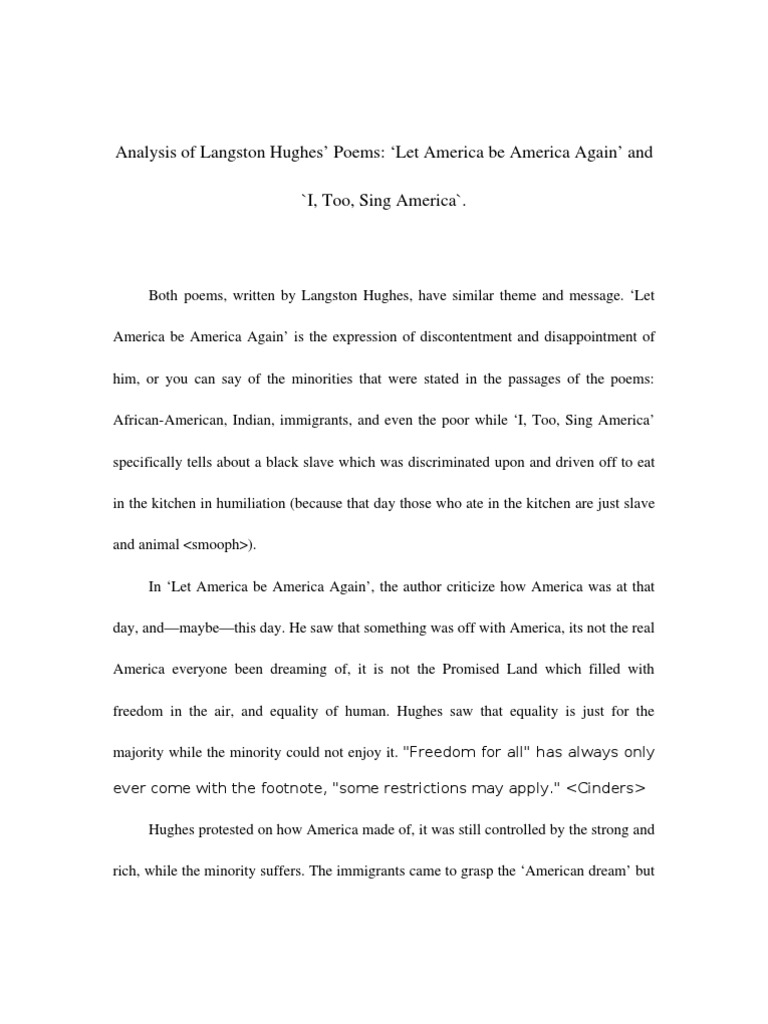 Analysis of Langston Hughes’ Poems ‘Let America be America Again’ and