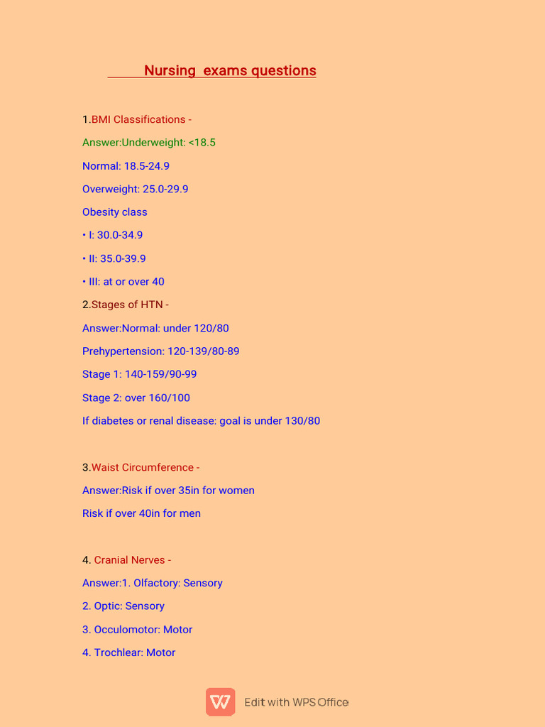 Nursing Exam Questions and Answers Guide | PDF | Medical Specialties ...