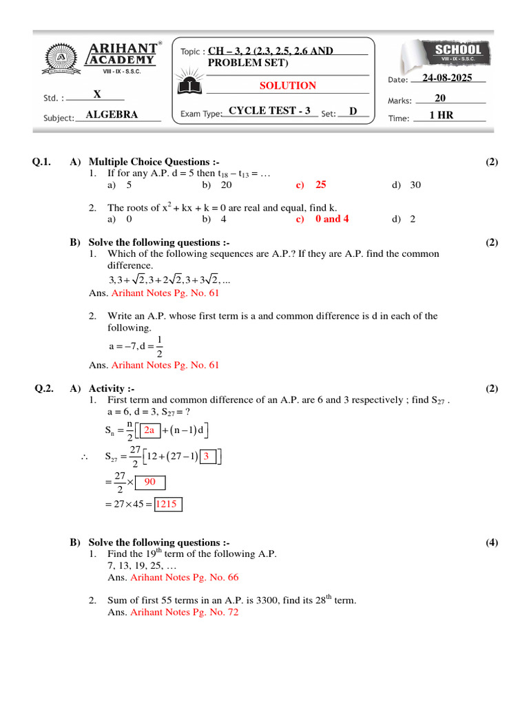 A.P. Questions and Solutions Guide | PDF | Mathematics | Algebra
