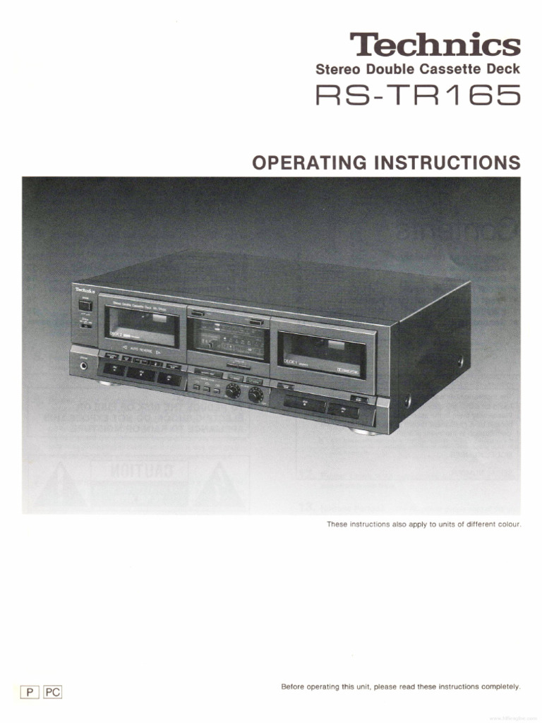 Technics RS-TR165 Stereo Double Cassette Deck Operating Instructions | PDF