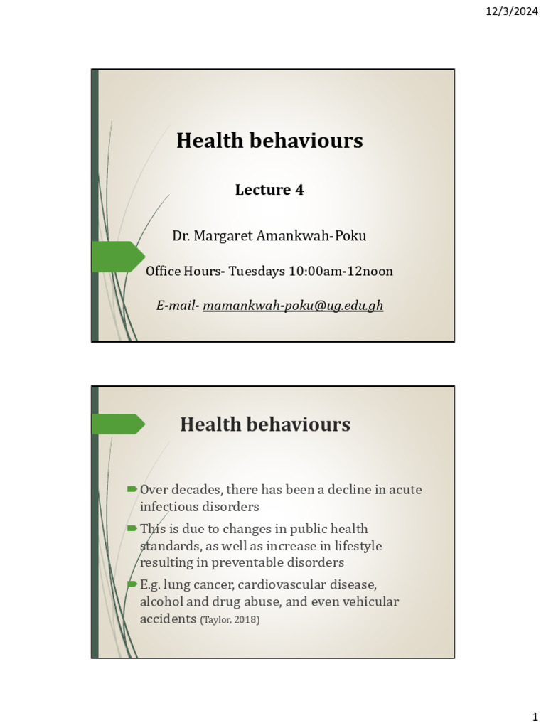 Lecture 4 - Health Behaviours | PDF | Behavior | Smoking