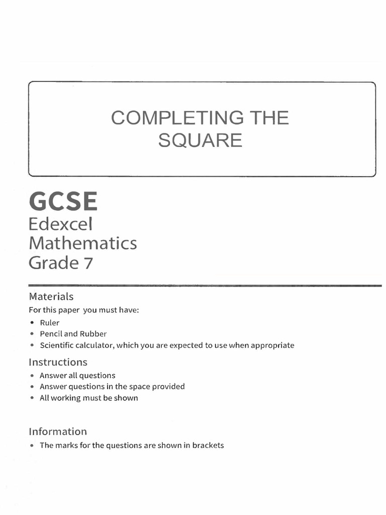 GCSE Completing the Square Practice | PDF | Student Assessment And ...