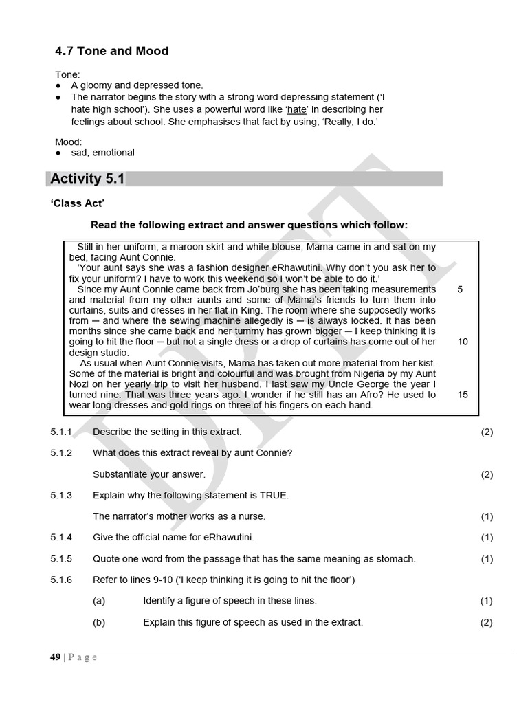 Tone and Mood Analysis in 'Class Act' | PDF | Fashion | Clothing