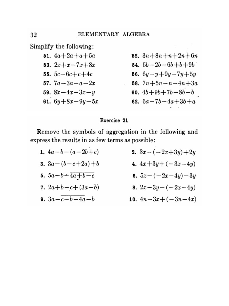 Elementary Algebra Exercise | PDF
