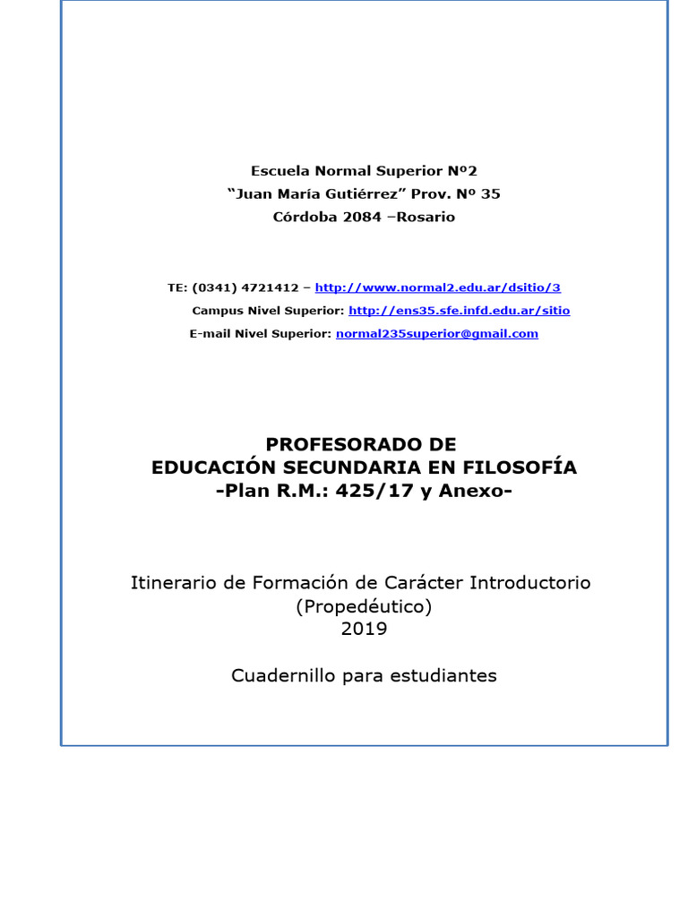 Profesorado en Filosofía: Plan de Estudios 2019 | PDF | Plan de ...