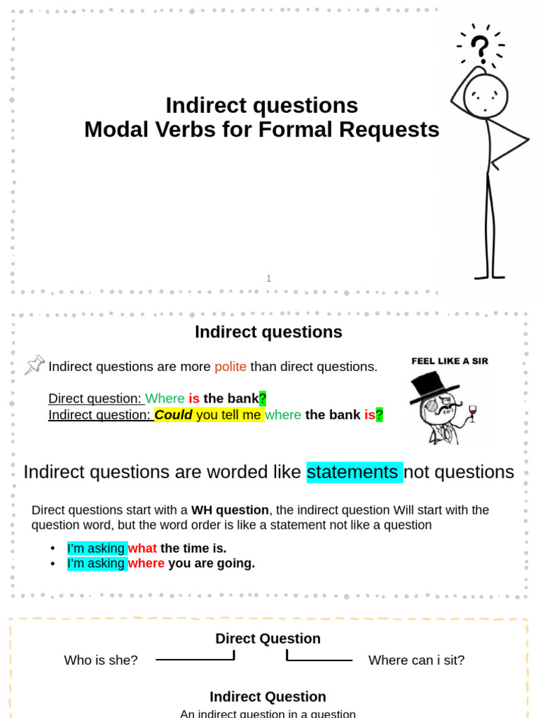 Indirect Questions, Modal Verbs For Requests | PDF | Question | Verb