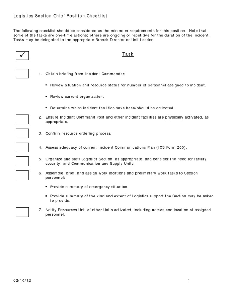Logistic Check List | PDF | Incident Command System | Logistics